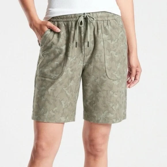 Athleta Farallon Short Bermuda Cotton Camo Olive Green Casual Lounge Travel 0 - Picture 10 of 10